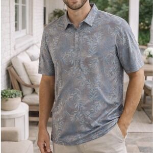 Z1 Travis Mathew Patio Time Golf Polo Shirt Blue Tropical Floral Mens XL